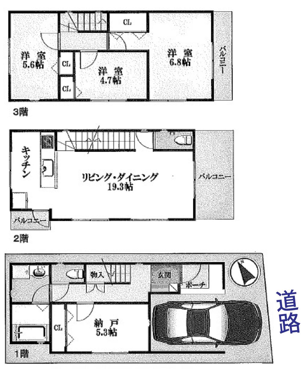 Floor plan. 37,800,000 yen, 3LDK + S (storeroom), Land area 65.44 sq m , Building area 108.27 sq m