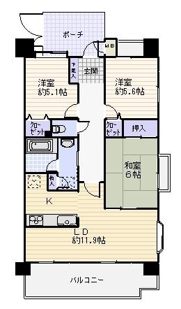 Floor plan. 3LDK, Price 15.8 million yen, Occupied area 66.09 sq m , Is a floor plan of the balcony area 11.43 sq m 3LDK.