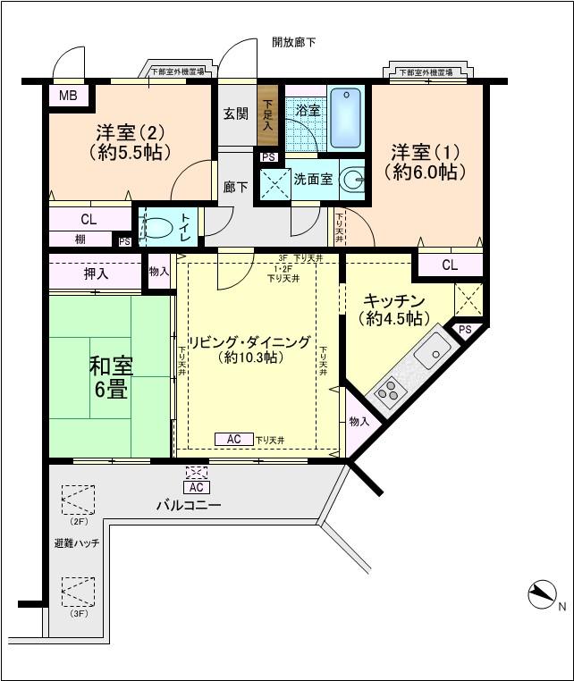 Floor plan. 3LDK, Price 15.4 million yen, Footprint 71.5 sq m , Balcony area 13.16 sq m
