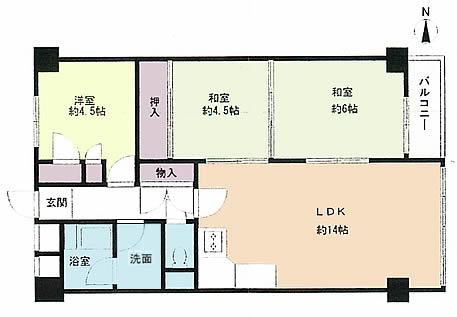 Floor plan. 3LDK, Price 13.8 million yen, Occupied area 65.87 sq m , Balcony area 2.8 sq m