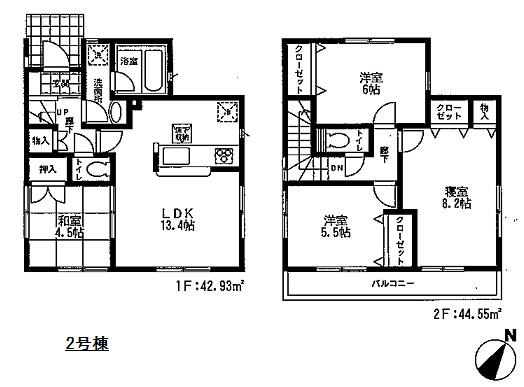 Floor plan. (Building 2), Price 36,800,000 yen, 4LDK, Land area 114.54 sq m , Building area 87.48 sq m