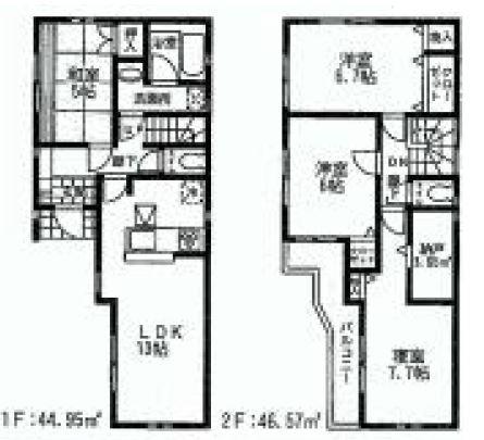 Floor plan. (1 Building), Price 41,800,000 yen, 4LDK, Land area 87.26 sq m , Building area 91.52 sq m