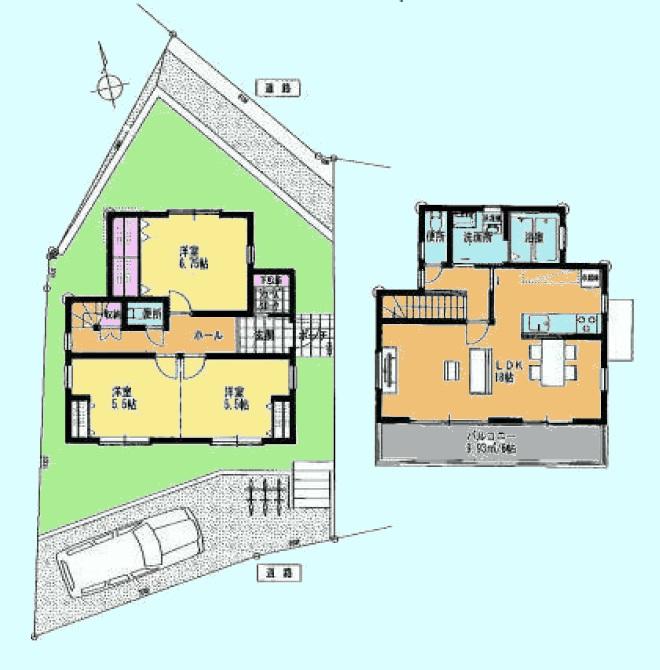 Compartment view + building plan example. Building plan example, Land price 16.3 million yen, Land area 140.03 sq m , Building price 12.7 million yen, Building area 80 sq m building plan example
