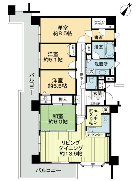Floor plan. 4LDK, Price 36,800,000 yen, Footprint 100.84 sq m , Balcony area 36.2 sq m