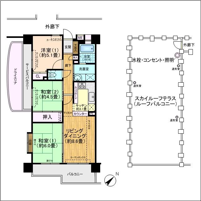 Floor plan. 3LDK, Price 31,800,000 yen, Occupied area 60.01 sq m , Balcony area 7.18 sq m