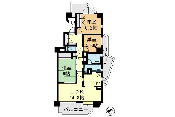 Floor plan. 3LDK, Price 29,800,000 yen, Occupied area 74.96 sq m , Balcony area 24.81 sq m