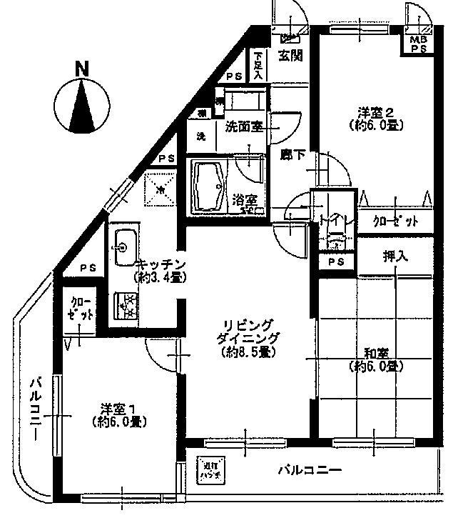 Floor plan. 3LDK, Price 19.9 million yen, Footprint 66.6 sq m , Balcony area 10.39 sq m
