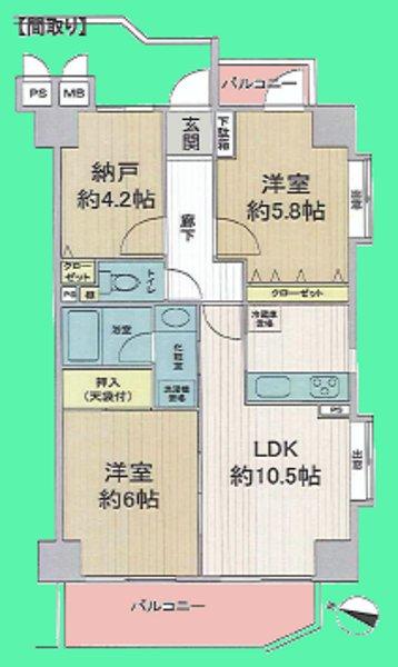 Floor plan. 2LDK + S (storeroom), Price 12.5 million yen, Occupied area 57.92 sq m , Balcony area 9.32 sq m