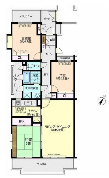 Floor plan. 3LDK, Price 29,800,000 yen, Occupied area 90.21 sq m , A balcony area 22.43 sq m room is a floor plan of more than 90 sq m. Living is the gradient ceiling. Three-sided balcony