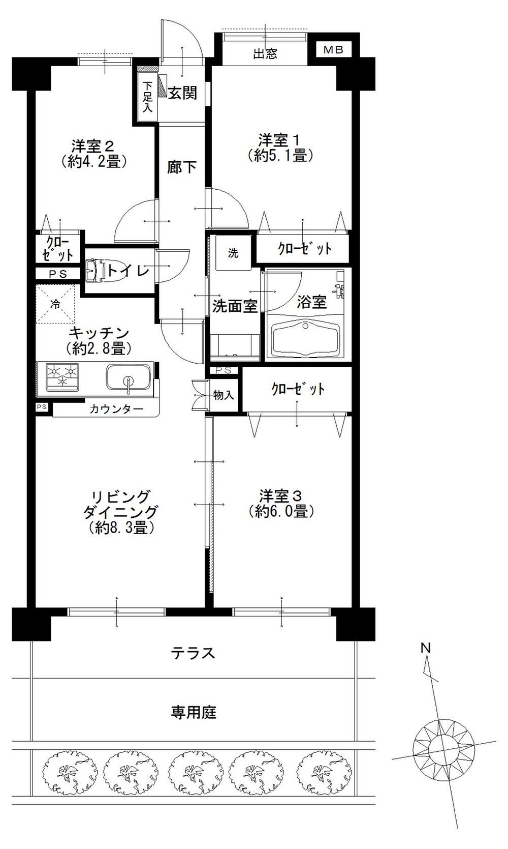 Floor plan. 3LDK, Price 21.9 million yen, Occupied area 60.12 sq m