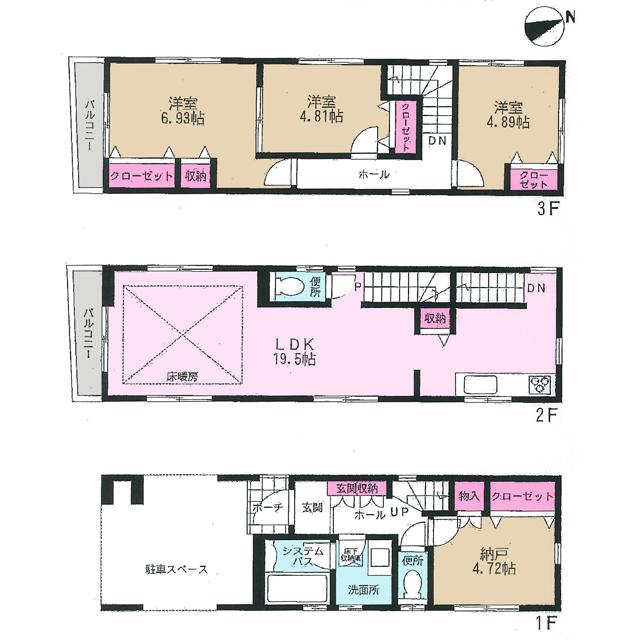 Floor plan. 30,800,000 yen, 3LDK + S (storeroom), Land area 57.23 sq m , Building area 114.27 sq m
