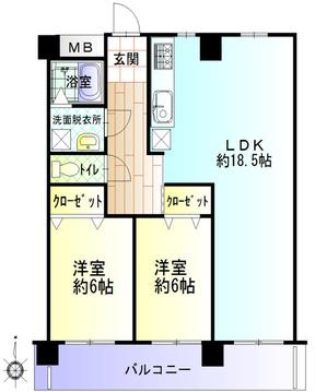Floor plan. 2LDK, Price 18.5 million yen, Footprint 72.9 sq m , Balcony area 12.47 sq m