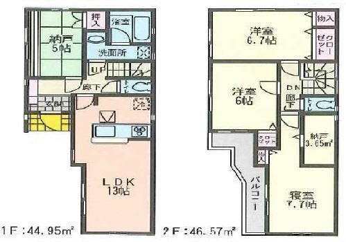 Floor plan. 38,800,000 yen, 3LDK+2S, Land area 83.91 sq m , Building area 91.52 sq m spacious 4LDK! 