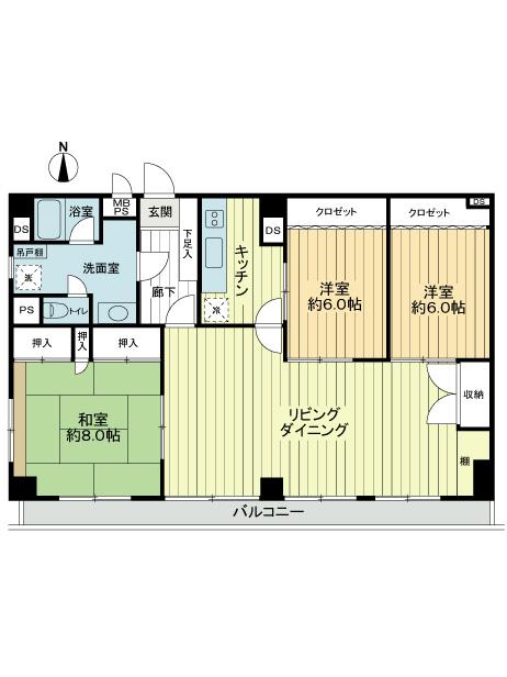 Floor plan. 3LDK, Price 17.8 million yen, Footprint 98.4 sq m , Balcony area 9.84 sq m