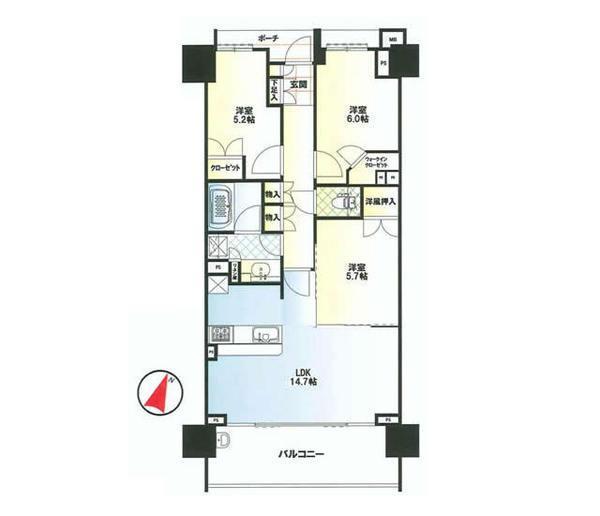 Floor plan. 3LDK, Price 39,900,000 yen, Occupied area 70.85 sq m , Balcony area 11.16 sq m