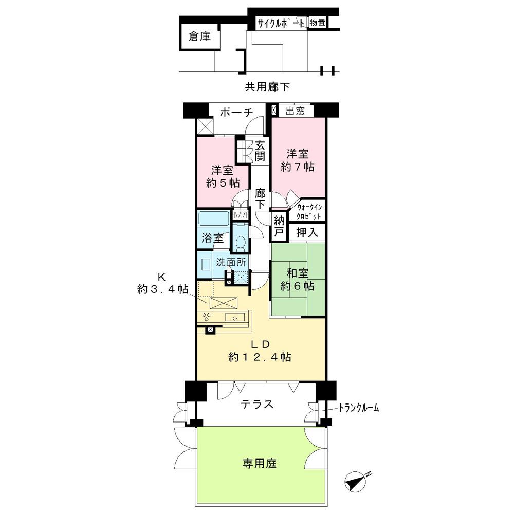 Floor plan. 3LDK, Price 34,800,000 yen, Occupied area 77.15 sq m