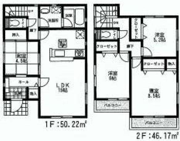 Floor plan. (1 Building), Price 40,800,000 yen, 4LDK, Land area 130.57 sq m , Building area 96.39 sq m