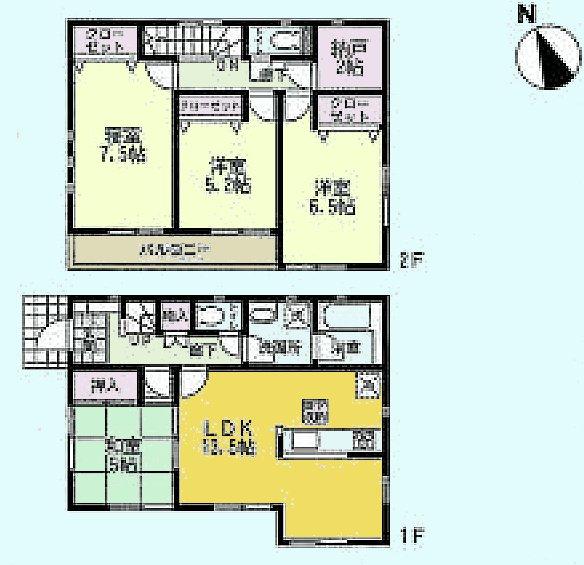 Floor plan. (Building 2), Price 28.8 million yen, 4LDK+S, Land area 150.28 sq m , Building area 92.34 sq m