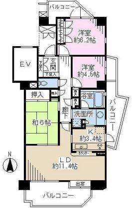 Floor plan. 3LDK, Price 29,800,000 yen, Occupied area 74.96 sq m , Balcony area 24.81 sq m