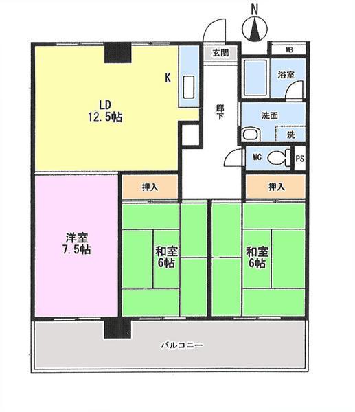 Floor plan. 3LDK, Price 16.3 million yen, Occupied area 72.91 sq m , Balcony area 12.47 sq m