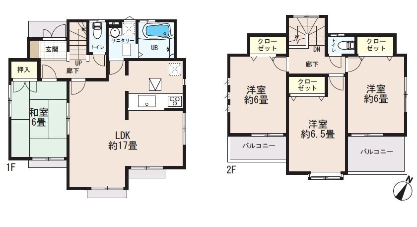 Floor plan. (Building 2), Price 37,800,000 yen, 4LDK, Land area 182.1 sq m , Building area 95.63 sq m