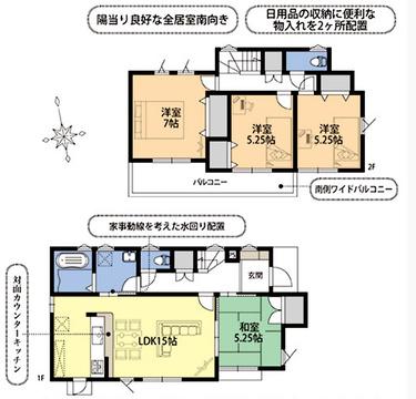 Floor plan. 45,300,000 yen, 4LDK, Land area 117.75 sq m , Since the building area 92.74 sq m living and Japanese-style room is faces the south side, Day is good. 