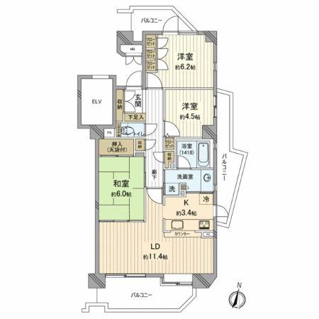 Floor plan. 3LDK, Price 29,800,000 yen, Occupied area 74.96 sq m , Balcony area 24.81 sq m floor plan.