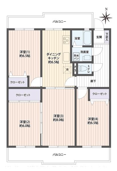 Floor plan. 4DK, Price 23.8 million yen, Occupied area 78.12 sq m , Rare floor plan of the balcony area 17.21 sq m south 3 rooms.