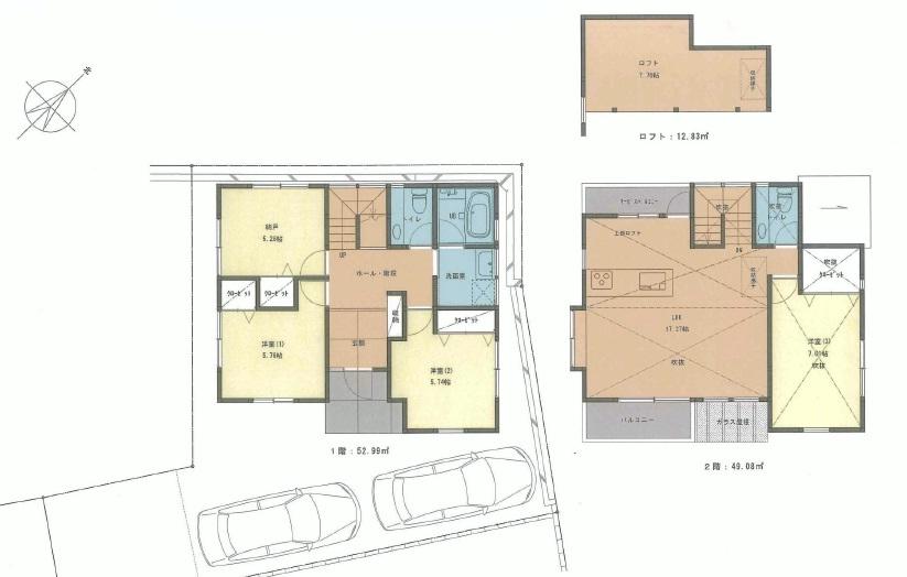 Floor plan. (H Building), Price 53,800,000 yen, 2LDK+S, Land area 130.26 sq m , Building area 102.07 sq m