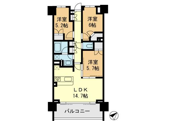 Floor plan. 3LDK, Price 39,900,000 yen, Occupied area 70.85 sq m , Balcony area 11.16 sq m