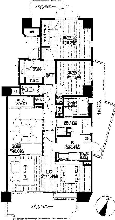 Floor plan. 3LDK, Price 29,800,000 yen, Occupied area 74.96 sq m , Balcony area 24.81 sq m Mato plan view