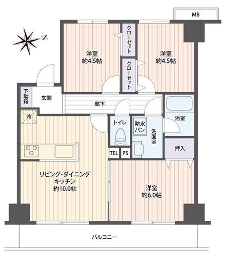 Floor plan. 3LDK, Price 17.4 million yen, Occupied area 56.97 sq m , Balcony area 7.82 sq m