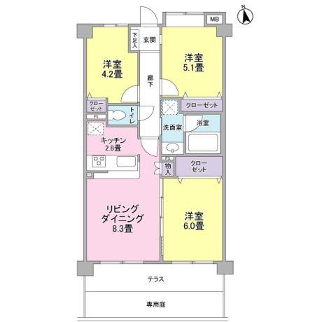 Floor plan. 3LDK, Price 21.9 million yen, Occupied area 60.12 sq m , Balcony area 7.46 sq m Floor.