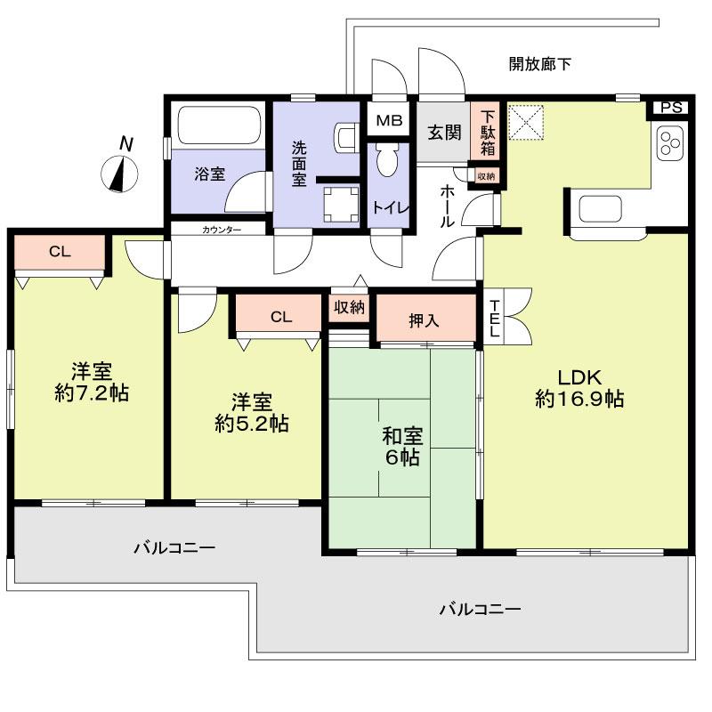 Floor plan. 3LDK, Price 20,900,000 yen, Occupied area 81.24 sq m , Balcony area 21.14 sq m