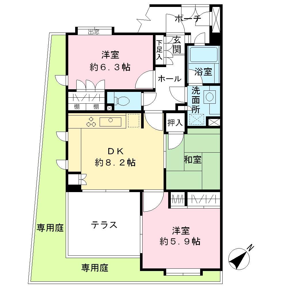 Floor plan. 3LDK, Price 23,900,000 yen, Occupied area 62.74 sq m