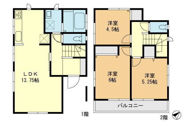 Floor plan. 34,500,000 yen, 3LDK, Land area 93.62 sq m , Building area 72.86 sq m
