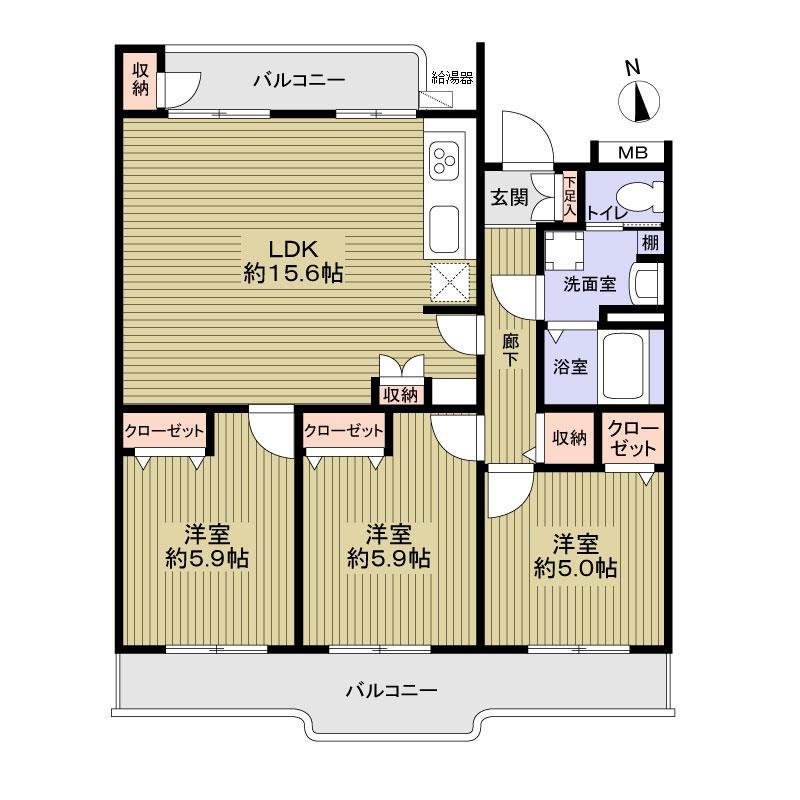 Floor plan. 3LDK, Price 14.8 million yen, Occupied area 68.77 sq m , Balcony area 13.47 sq m