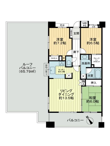 Floor plan. 3LDK, Price 44,800,000 yen, Occupied area 81.36 sq m , Balcony area 13.32 sq m