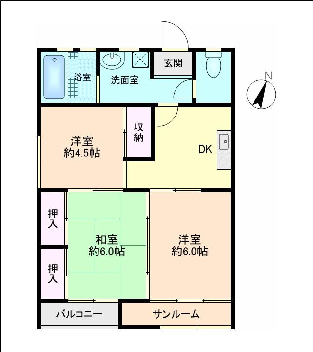 Floor plan. 3DK, Price 6.3 million yen, Occupied area 52.51 sq m , Balcony area 3 sq m