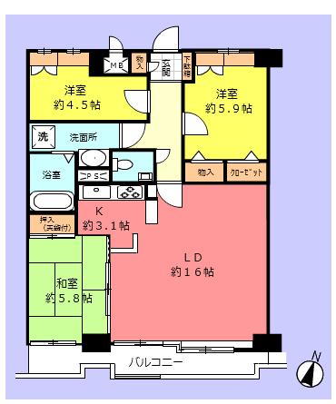 Floor plan. 3LDK, Price 43,800,000 yen, Occupied area 80.19 sq m , Balcony area 11.61 sq m floor plan