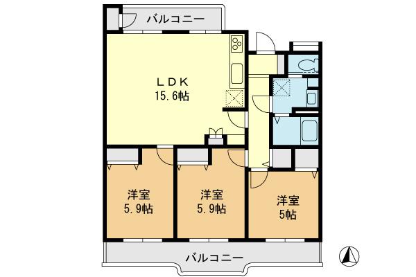 Floor plan. 3LDK, Price 14.8 million yen, Occupied area 68.77 sq m , Balcony area 13.47 sq m