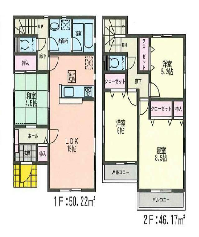 Floor plan. 41,800,000 yen, 4LDK, Land area 130.57 sq m , Large detached building area 96.39 sq m 4LDK!