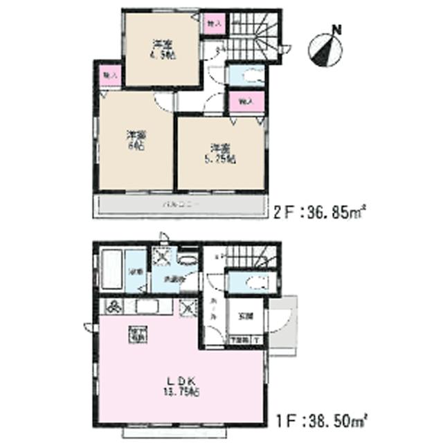 Floor plan. (1 Building), Price 35,300,000 yen, 3LDK, Land area 94.22 sq m , Building area 75.35 sq m
