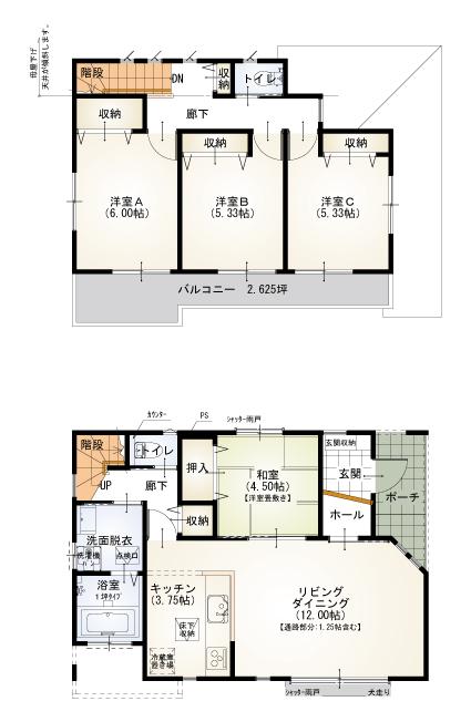 Floor plan. (No.B Building), Price 33,400,000 yen, 4LDK, Land area 155.09 sq m , Building area 92.74 sq m