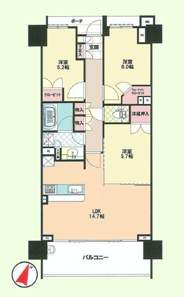 Floor plan. 3LDK, Price 39,900,000 yen, Occupied area 70.85 sq m , Balcony area 11.16 sq m