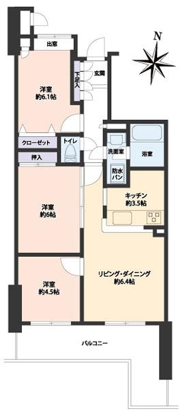 Floor plan. 3LDK, Price 16,980,000 yen, Occupied area 60.35 sq m , Balcony area 12 sq m