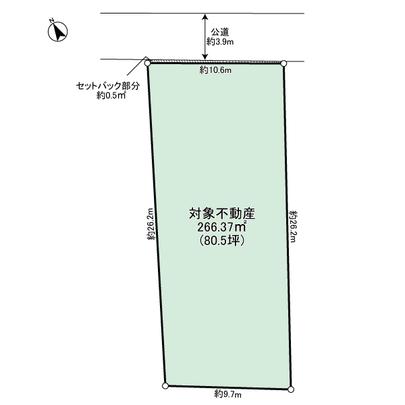 Compartment figure. Land area 266.37 sq m (about 80.5 square meters) ・ Because of the long earth type in north and south, On the south side