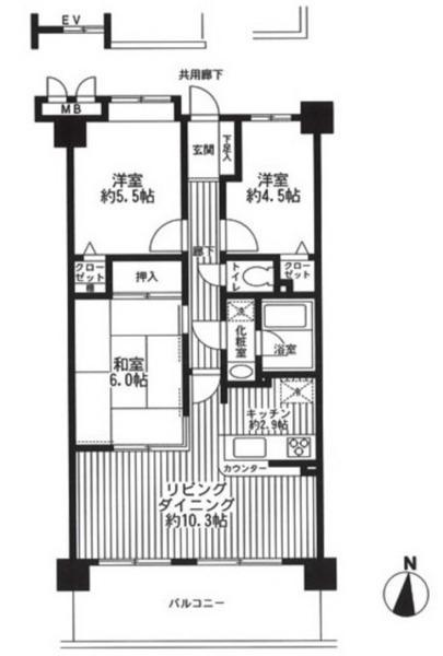 Floor plan. 3LDK, Price 15.8 million yen, Occupied area 63.13 sq m , Balcony area 11.8 sq m