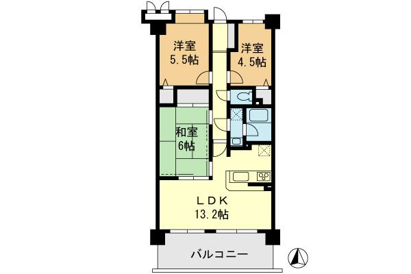 Floor plan. 3LDK, Price 15.8 million yen, Occupied area 63.13 sq m , Balcony area 11.8 sq m