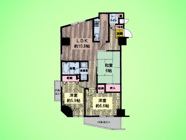 Floor plan. 3LDK, Price 21,800,000 yen, Occupied area 69.45 sq m , Balcony area 4.99 sq m